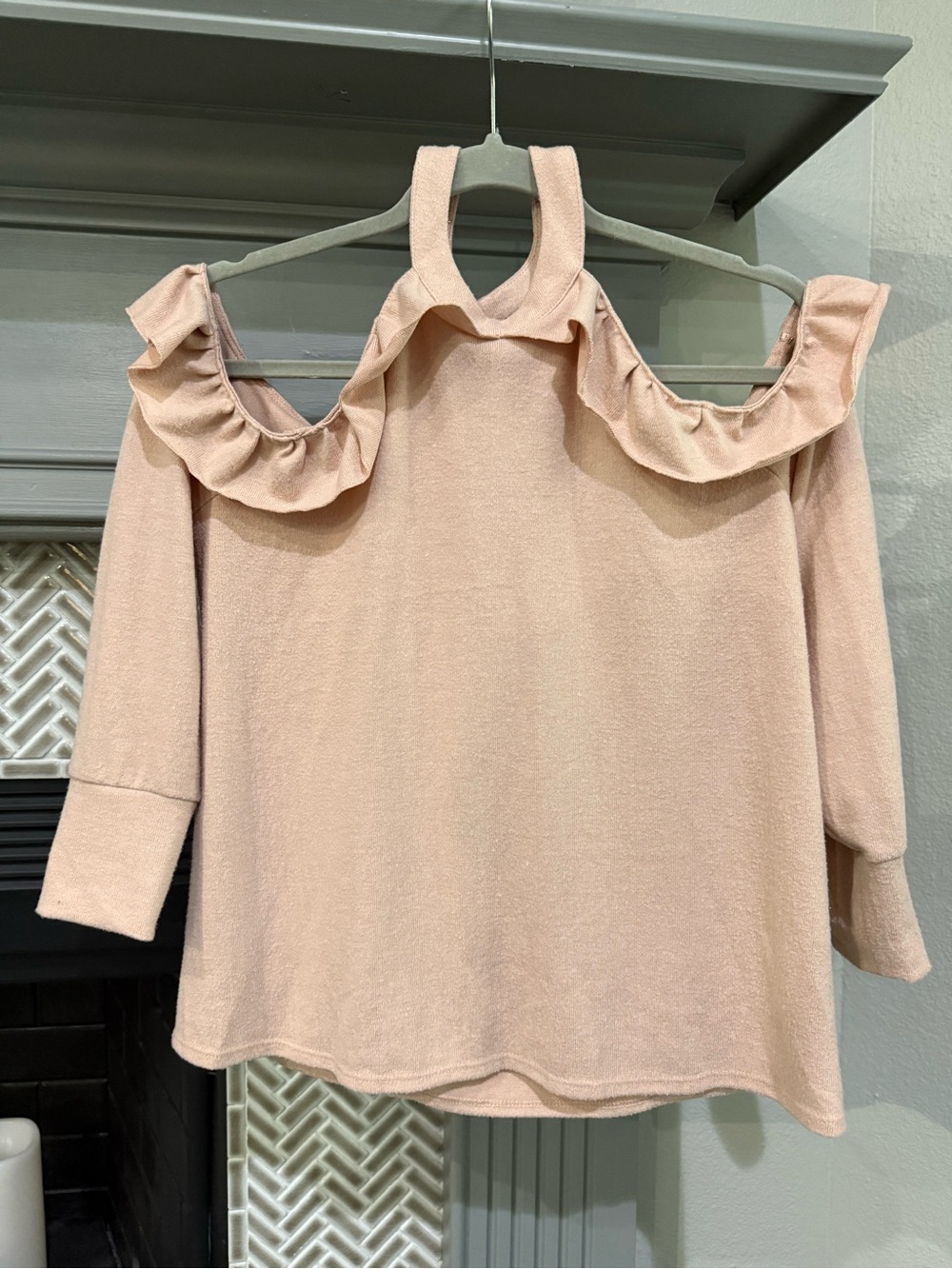 1. State Blush Pink Ruffled Cold-Shoulder Top